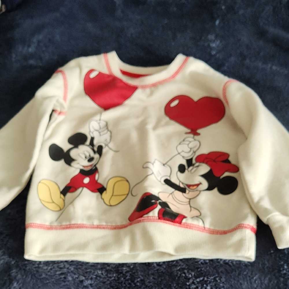 Disney Cream Kids Sweatshirt with Red Heart Balloons Mickey & Minnie